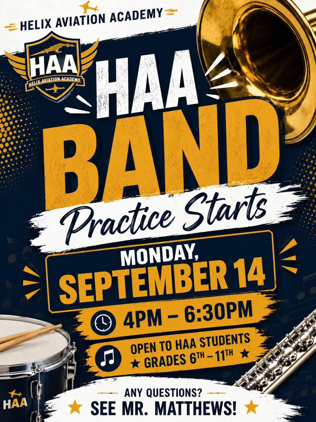 HAA: Band Practice Starts September 14 Graphic